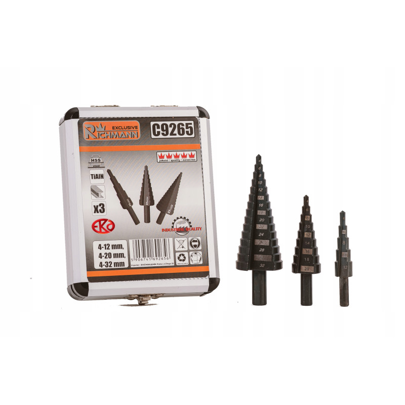 WIERTŁO STOPNIOWE STOŻKOWE DO METALU 4-32mm 3sztuk WIERTŁO STOPNIOWE STOŻKOWE DO METALU 4-32mm 3sztuk