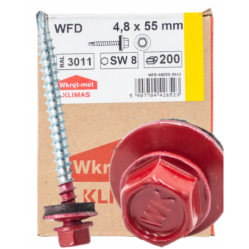 WKRĘTY FARMERSKIE 4,8x55mm RAL 3011 FARMERY 200szt WKRĘTY FARMERSKIE 4,8x55mm RAL 3011 FARMERY 200szt