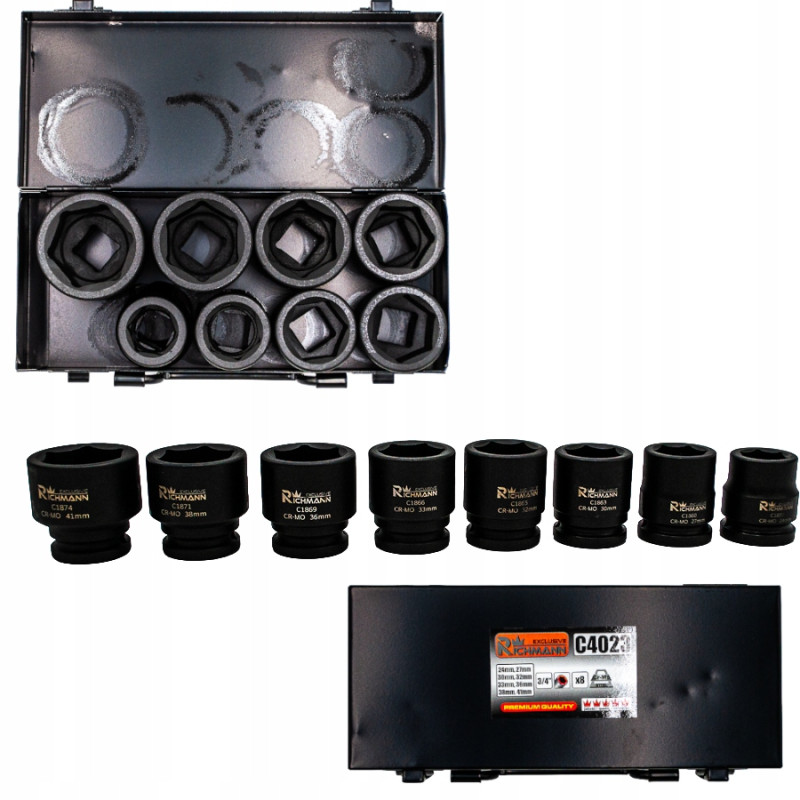 ZESTAW NASADEK UDAROWYCH 3/4" 24-41MM 8 ELEM. ZESTAW NASADEK UDAROWYCH 3/4" 24-41MM 8 ELEM.