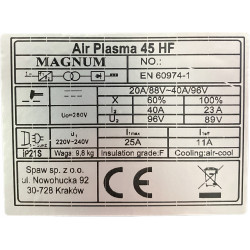 PRZECINARKA PLAZMOWA MAGNUM 45 PLAZMA 15 MM ZESTAW