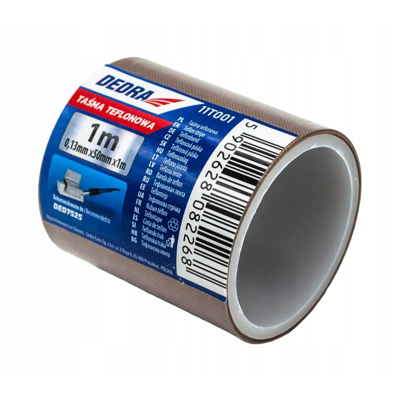 Dedra 11T001 Taśma teflonowa 1mx50mmx0,13mm Dedra 11T001 Taśma teflonowa 1mx50mmx0,13mm