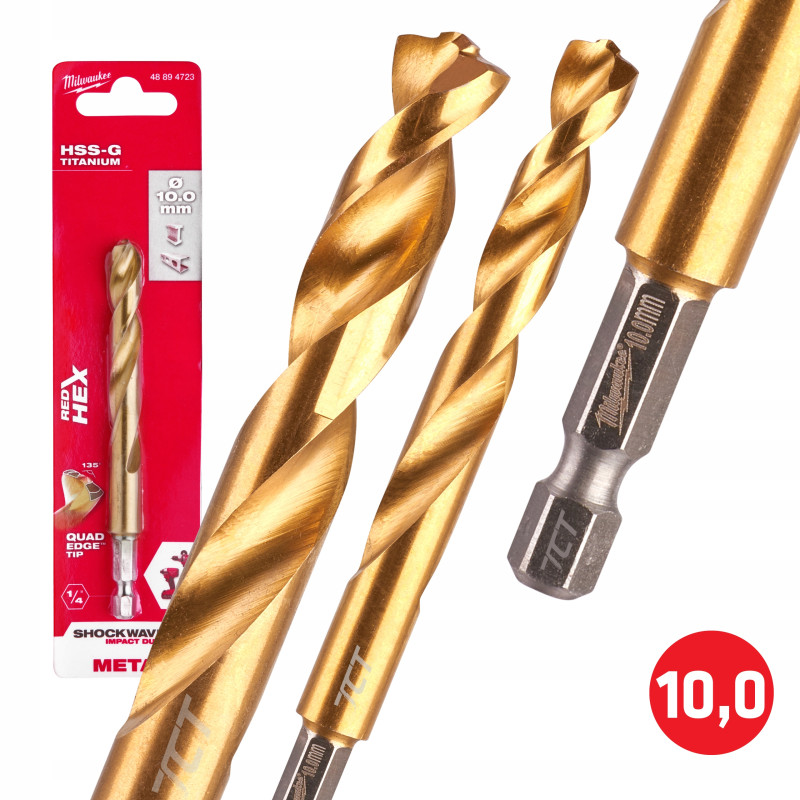 Wiertło metal HSS-G TIN 10,0mm HEX 1/4 Milwaukee Wiertło metal HSS-G TIN 10,0mm HEX 1/4 Milwaukee