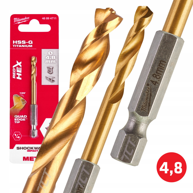 Wiertło metal HSS-G TIN 4,8mm HEX 1/4 Milwaukee Wiertło metal HSS-G TIN 4,8mm HEX 1/4 Milwaukee
