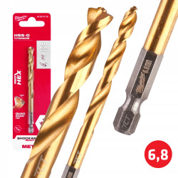 Wiertło metal HSS-G TIN 6,8mm HEX 1/4 Milwaukee