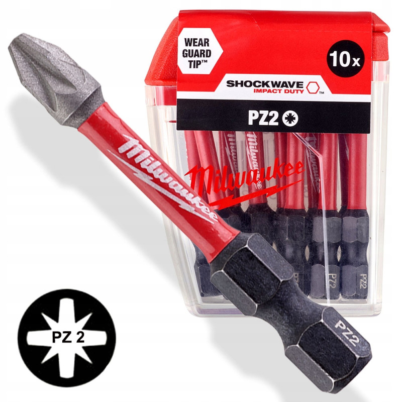 Bit udarowy końcówka Shockwave PZ2 50mm Milwaukee 10 sztuk Bit udarowy końcówka Shockwave PZ2 50mm Milwaukee 10 sztuk