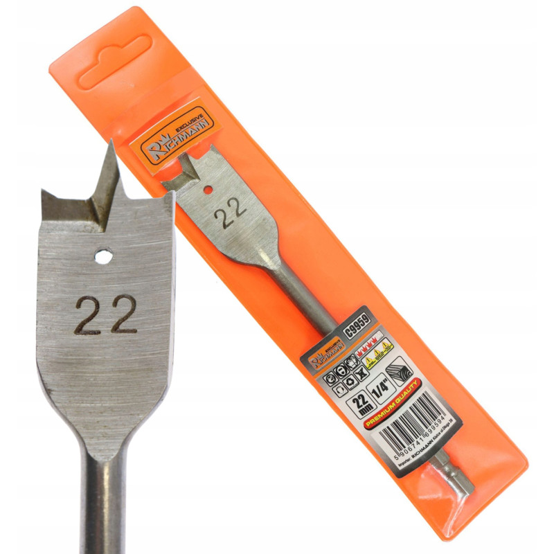 WIERTŁO PIÓRKOWE DO DREWNA PIÓROWE ŁOPATKOWE OTWORNICA UCHWYT HEX 1/4 22 MM WIERTŁO PIÓRKOWE DO DREWNA PIÓROWE ŁOPATKOWE OTWORNICA UCHWYT HEX 1/4 22 MM