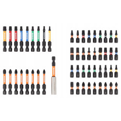 Zestaw bitów udarowych, PH, PZ, TORX, TORX z otworem, HEX, Robertson 54szt