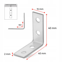 Kątownik wąski stal 1,5 cm x 4 cm dł. 4 cm grubość 2 mm KW-3