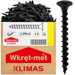 WKRĘTY DO DREWNA PŁYT GK 3,5x25mm CZARNE PH2 1000szt FOSFATOWANE KLIMAS