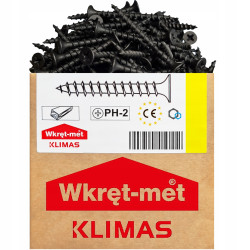 WKRĘTY DO DREWNA PŁYT GK 3,5x25mm CZARNE PH2 1000szt FOSFATOWANE KLIMAS