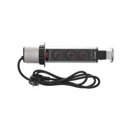 Gniazdo meblowe wpuszczane 60mm 3xgni z uziem sreb