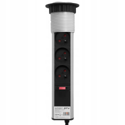 Gniazdo meblowe wpuszczane 60mm 3xgni z uziem sreb