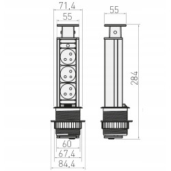 Gniazdo meblowe wpusz. 60mm3xgni. AE-BPW3U60-20 cz