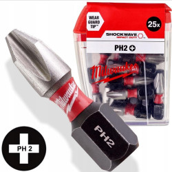 Bit Udarowy Milwaukee SHOCKWAVE PH2 25mm | 4932430852 | 2 szt.