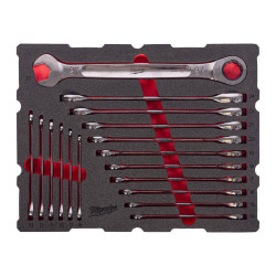Wkład PACKOUT z kluczami płasko-oczkowymi z grzechotką MAX BITE, 17 elementów Milwaukee 4932501872