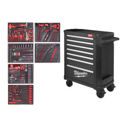Szary wózek narzędziowy TOOLGUARD 30 cali z wyposażeniem Milwaukee 4932500745